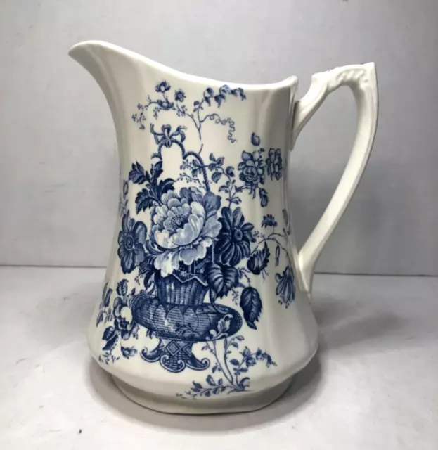 Alfred Meakin Staffordshire Charlotte Milk Pitcher Blue White Flowers England 7”