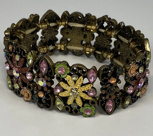 Vintage Multicolor Crystal Flower Stretch Bracelet