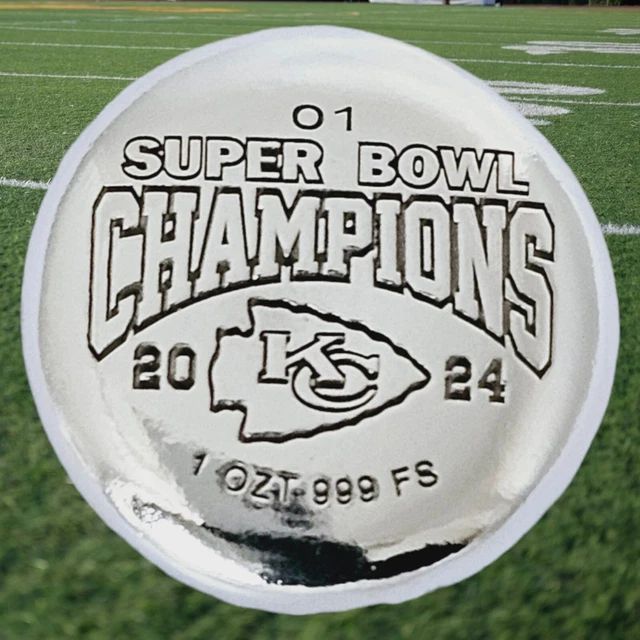 KANSAS CITY CHIEFS Super Bowl LVIII 2024 1 Troy Ounce .999 Fine