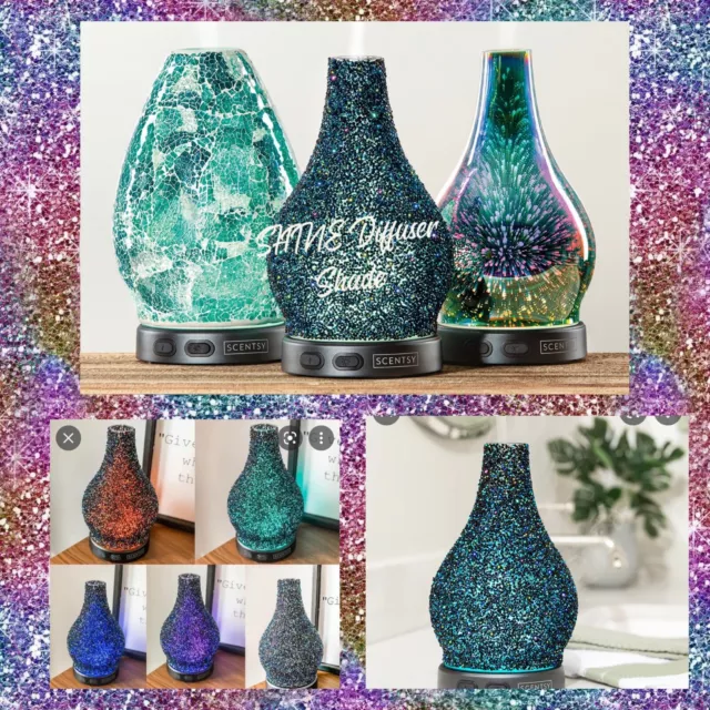 SCENTSY SHINE DIFFUSER + SHADE Mermaid Bling Black Blue & Green Rhinestones 2pc