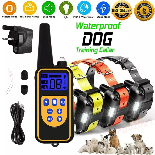 Dog Pet Training Collar Rechargeable Waterproof Electric Shock Anti Bark 3000FT