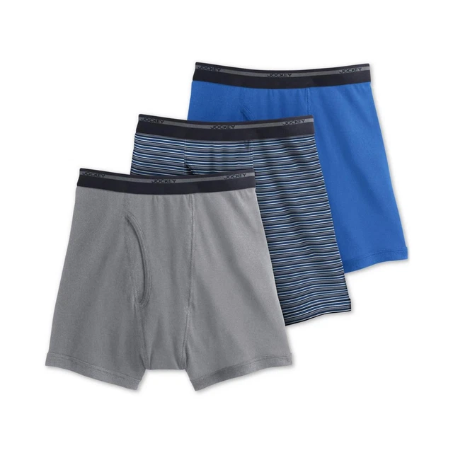 Jockey Mens Blue 3 Pack Full Rise Underwear Boxer Briefs S BHFO 5182
