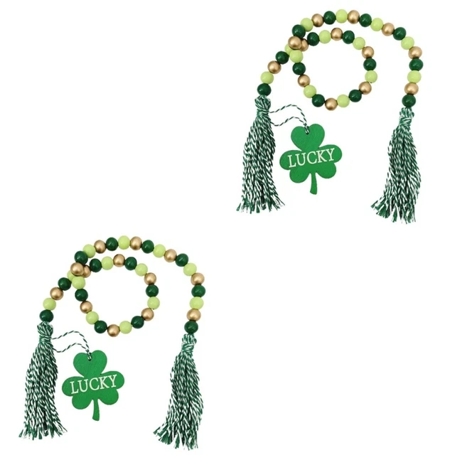 Set 2 St Patricks Day Wood Decor Tassel Beads Beaded Garland Wooden Beads
