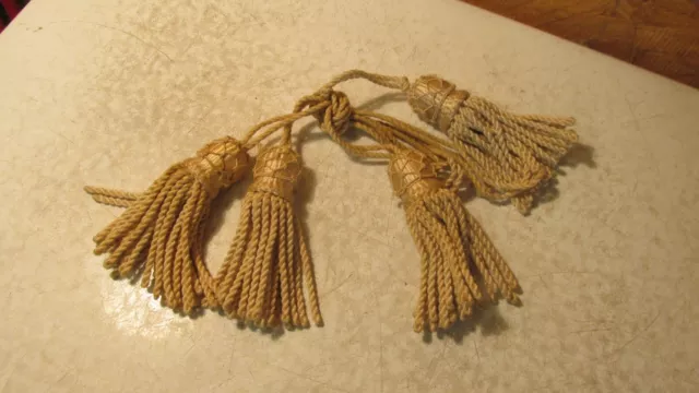 4 Antique Picture Molding Hooks Satin Tassels - Gold