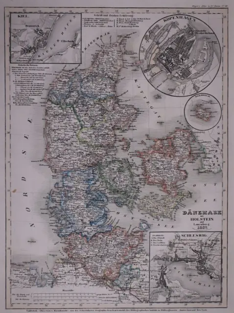 Dated 1830 Universal Atlas Map ~ DENMARK - COPENHAGEN - SCHLESWIG ~(10x12)-#1261