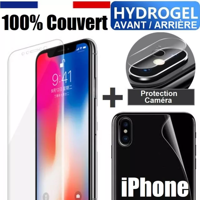 Film Hydrogel + Protège Caméra iPhone 15 14 SE 13 12 Mini 11 Pro Xr Xs Max X 8 7