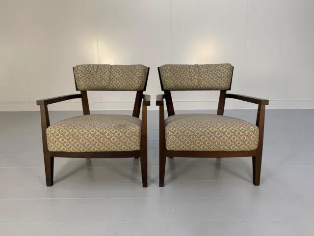 Pair of Flexform "Sally" Armchairs - In Walnut and Geometric Fabric - RRP £6400