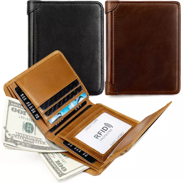 Slim Trifold Wallet Men Minimalist Front Pocket Credit Card Holder RFID Blocking