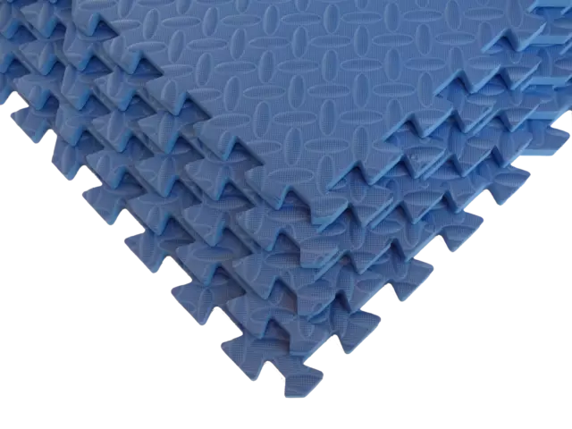 DIAMOND PLATE FITNESS MATS: BLUE Interlocking EVA Foam Floor 20-100 Sq Ft