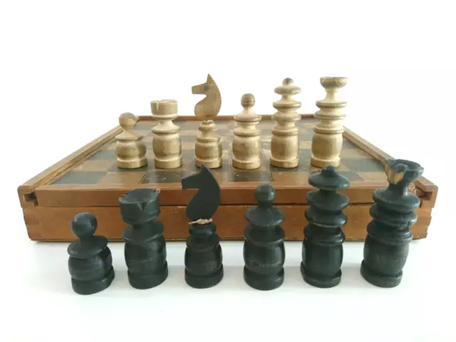 Vintage Chess Set With Wood Box Board 1950s Hungary