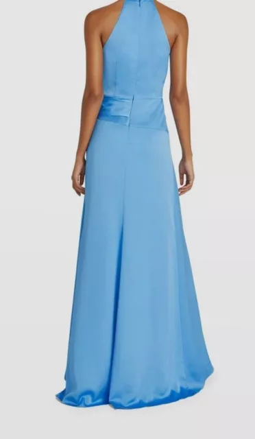 $645 Theia Women's Blue Hatice Ruched Halter-Neck Gown Dress Size 8 2