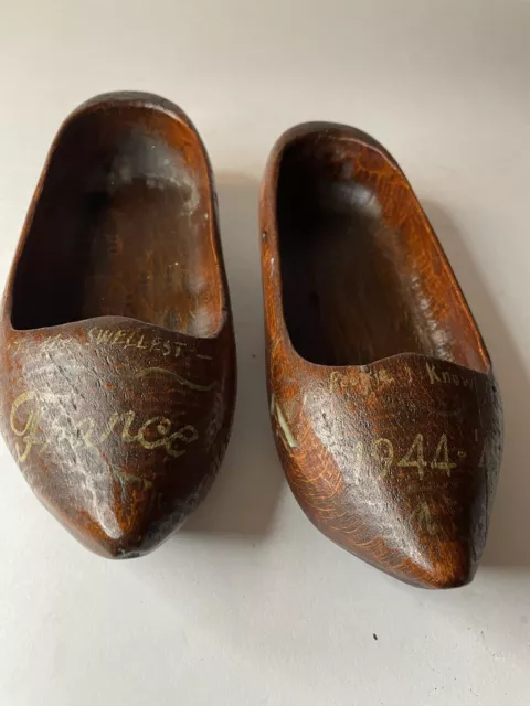 1944 Wooden Clogs, France, WWII, Wartime Gift, Engraved