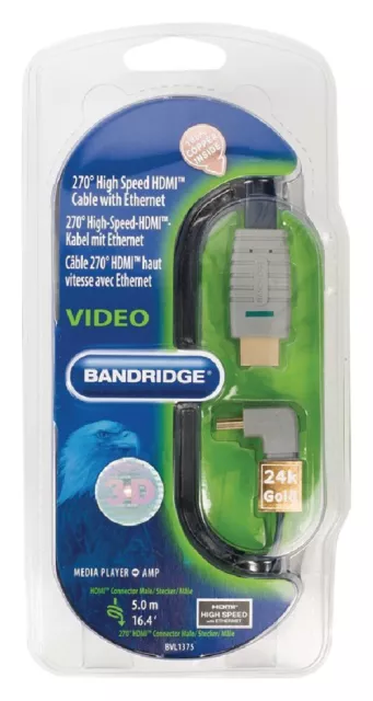 Bandridge HDMI De Alta Velocidad 270 Degradado Angular Plano Con Ethernet (5m)