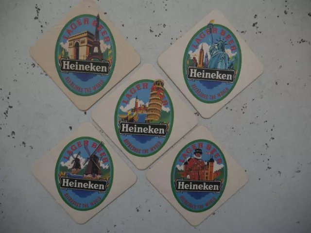 Lot de 5 sous bocks carton HEINEKEN série des illustrations de pays