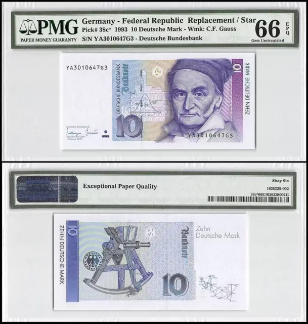 Germany Federal Republic 10 Deutsche Mark 1993 P-38cz Replacement/Star PMG 66