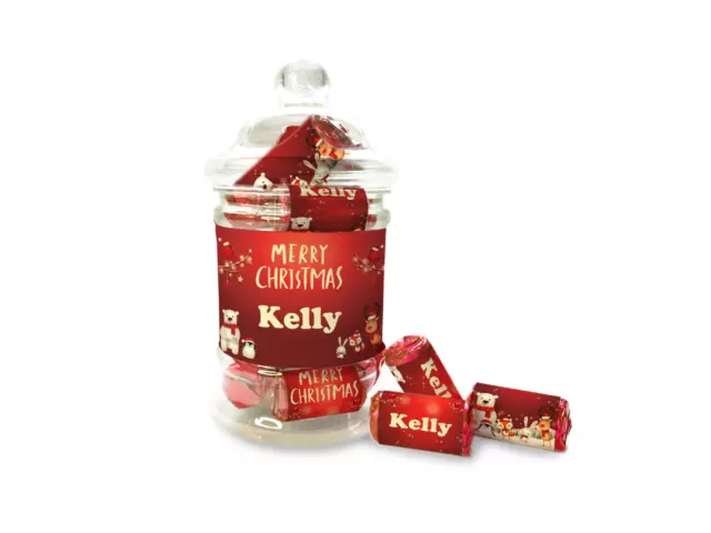 Christmas Personalised Sweetie Jar with 18 Personalised Love Heart Sweets