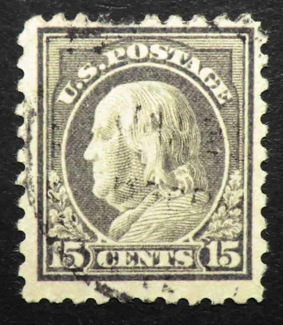 437 used 1914 15c Ben Franklin Postmaster Diplomat Scientist Printer Writer p.10