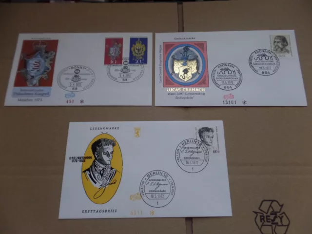 Lot 2 BUND BRD 1972/73 3 St Ersttagsbrief FDC Ersttagsstempel Phil Kongreß Berli