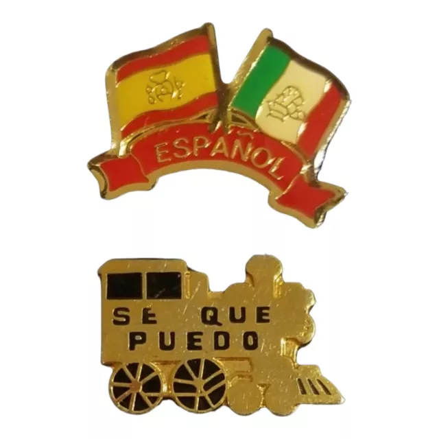 2 Enamel Pins Spain Flags & Inspirational Train