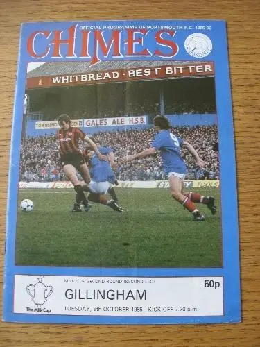08/10/1985 Portsmouth v Gillingham [Football League Cup] (Creased, Folded, Worn,