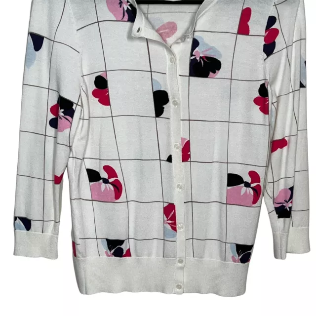 Halogen Sweater Women Medium Cardigan White Pink Floral Plaid Button Down Boho 3