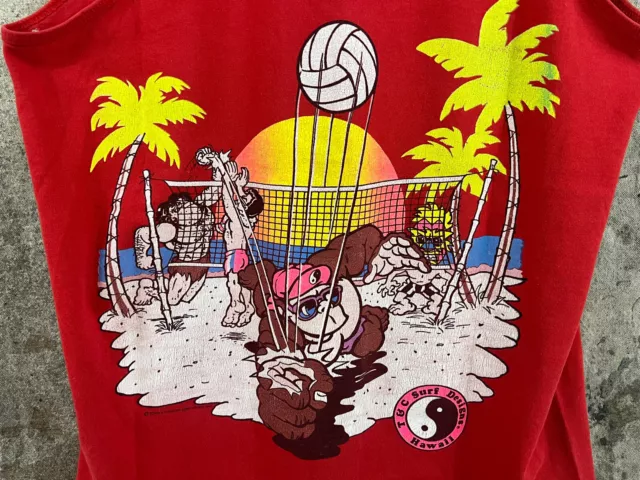 VTG 80's T&C Surf Designs Hawaii Beach Volleyball Gorilla Tank Top Tshirt L RARE