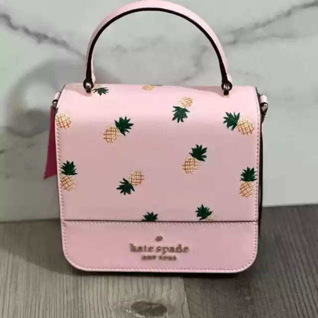 Kate Spade Staci Square Pineapple Print Crossbody Bag Pink Multi K7629 NEW 2