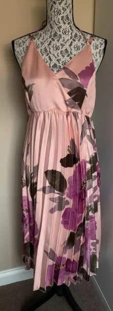 ASOS Floral Pleated Midi Pink Dress Size 14 Weddings/ Occasions