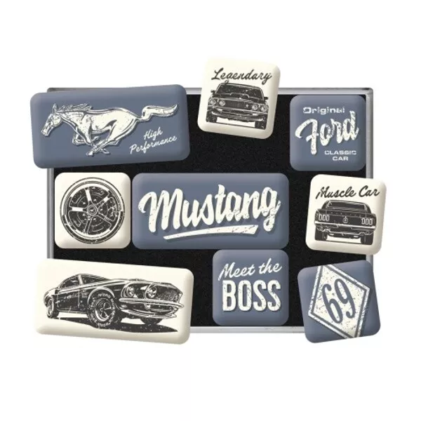 Ford Mustang Boss Magnet Set 9 tlg. in Poly Box Nostalgie Set Neu 3