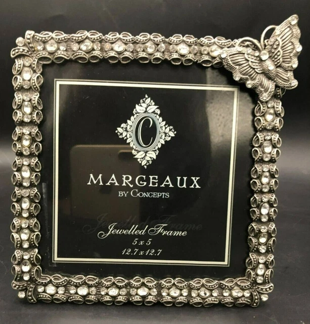 VTG Margeaux Concepts Rhinestone Butterfly Pewter Toned Photo Frame 5 x 5