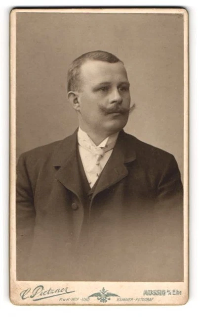 Fotografie C. Pietzner, Aussig a. E., Portrait Herr Hankel im Anzug mit Mustasc