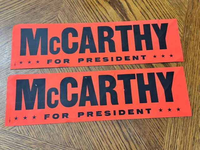 Two VTG 1968 Eugene McCarthy for President Bumper Stickers Original Unpeeled