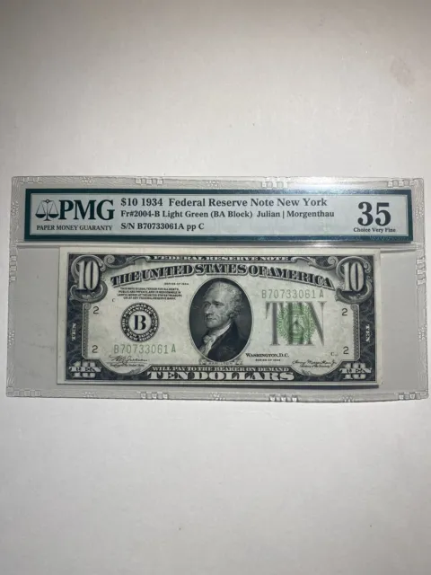 Federal Reserve Note New York $10 1934 Light Green (BA Block)