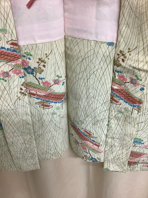 Japanese Vintage Kimono Haori Jacket silk Front strap through White 30 inch used 7