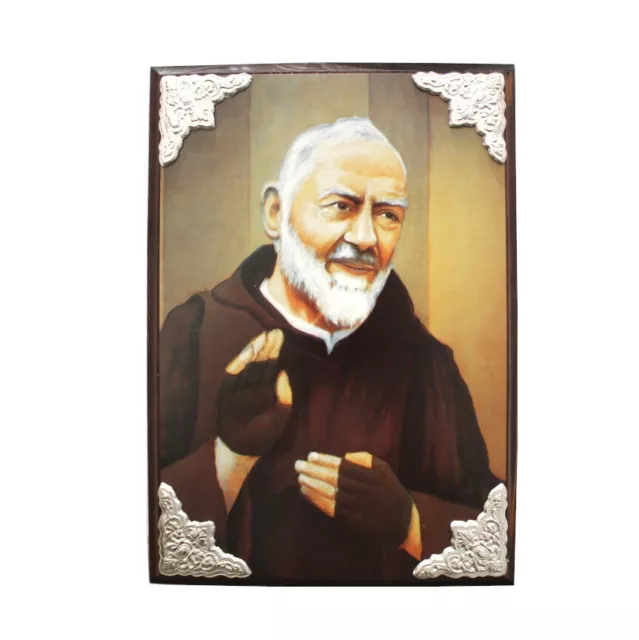 Painting Wooden And Silver Depicting Padre Pio