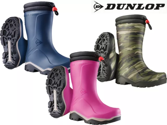 Kids Fleece Lined Wellies Dunlop Childrens Thermal Waterproof Wellington Boots