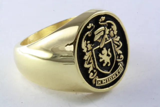 Wappenring Knights Ritter Wappen Gold Plated Vergoldet Löwen Siegelring / 005