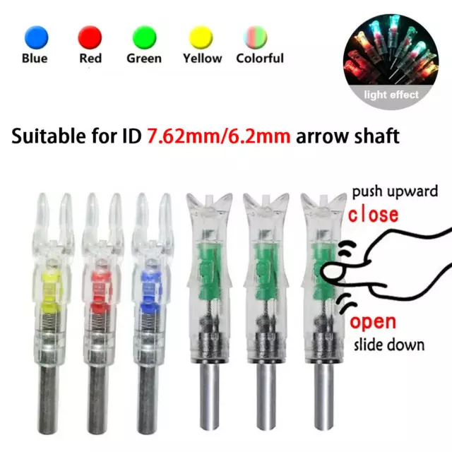 6Pcs Automatically Archery Arrow Lighted Nock for ID 6.2mm/7.62mm Crossbow Bolts