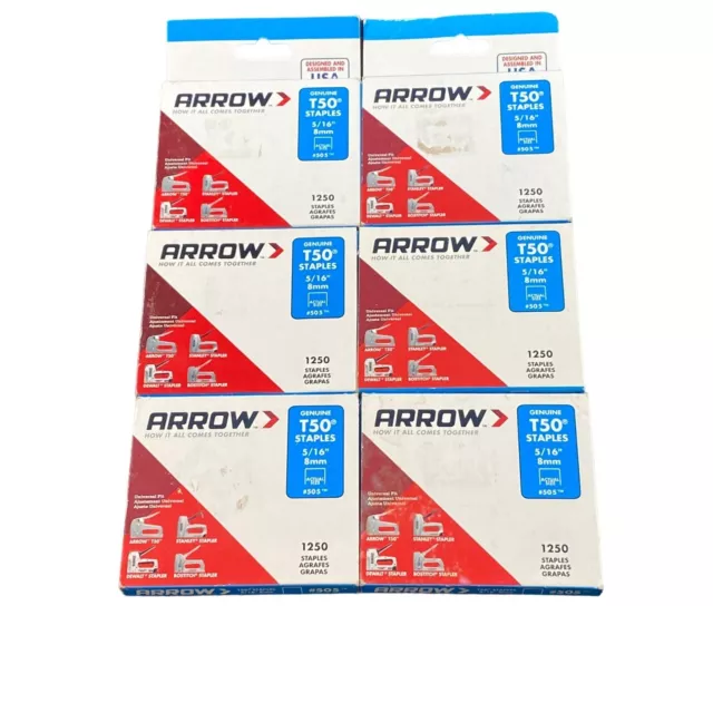 Arrow T50 Heavy-Duty Staple 5/16 IN Insulation Wraps Roofs 505 6 packs 1250 pc