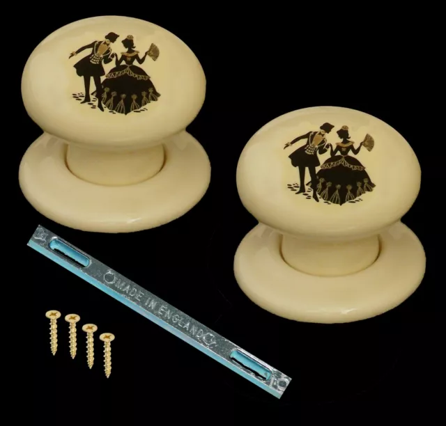 60mm Cream Ceramic Mortice Door Knob Set (Pair) Ladies and Gents Design