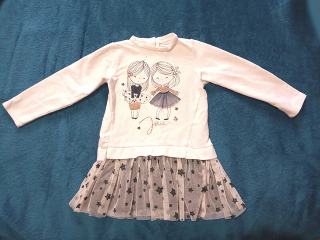 VESTITINO DI FELPA BIANCO+ GONNA GLITTER BIMBA 24-30 MESI 92 abito bimba vestito