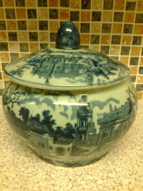 Victoria Ware Flow Blue Lidded Urn Vase Italian Scenes
