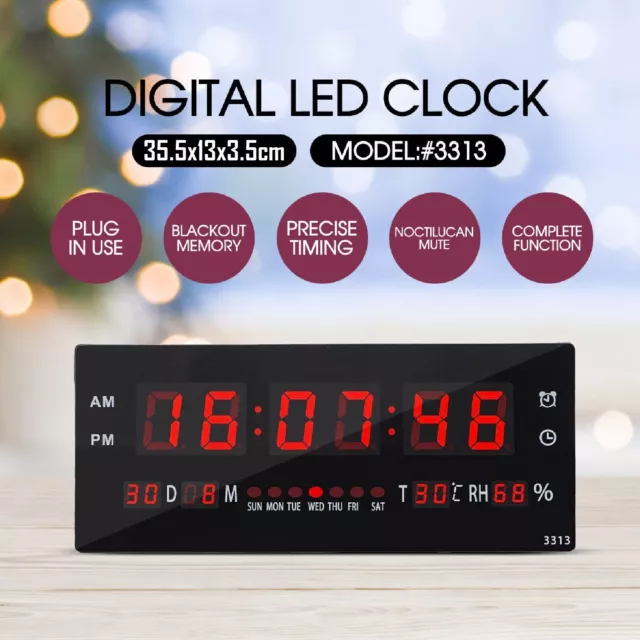 Digital Home Large Big Jumbo LED Wall Desk Clock With Calendar Temperature