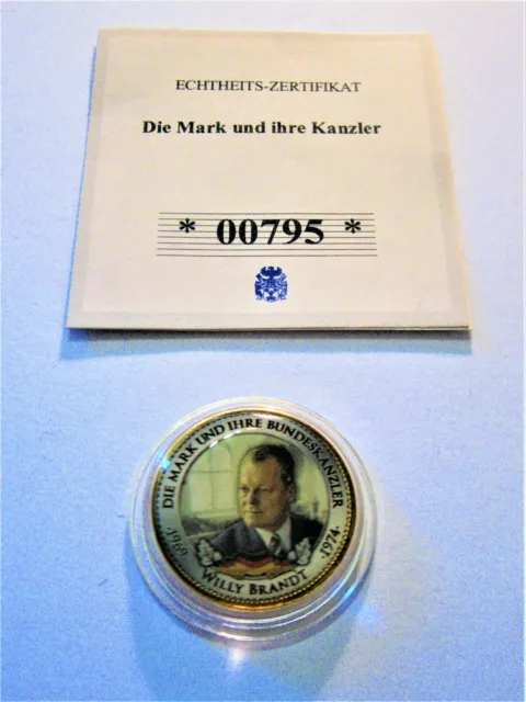 Farbmünze  BRD  1 DM  1970  "Willy Brandt"  mit Zertifikat