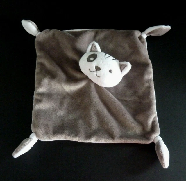 * Doudou Plat Simba Chat Marron Taupe Blanc Cocard Carre - Etat Neuf *