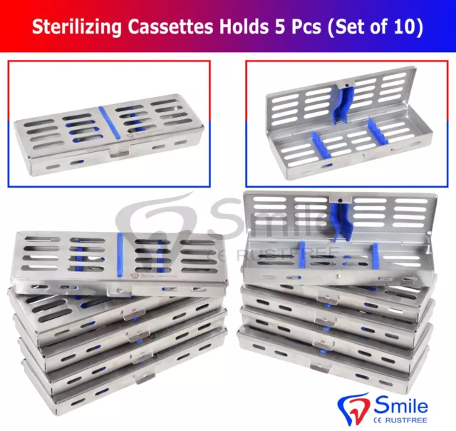 10X Sterilization Cassette Bandeja Rejilla Contiene 5 Quirúrgico Dental FDA Ce