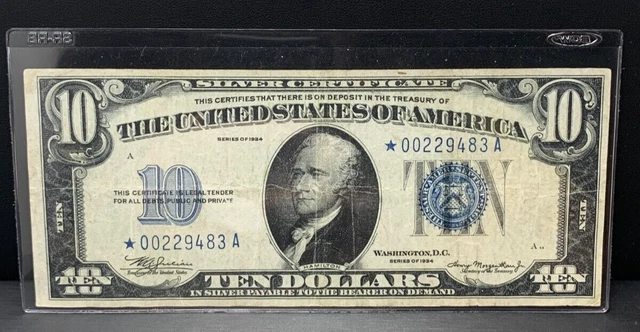 1934 - $10 Ten Dollars Silver Certificate Blue Seal Note * STAR NOTE* 00229483A