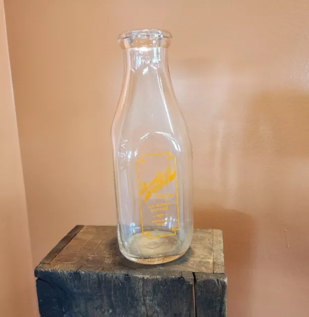 RARE ANTIQUE GLASS Milk Bottle BROOKFIELD FARMS DAIRY •1Qt Vintage ...