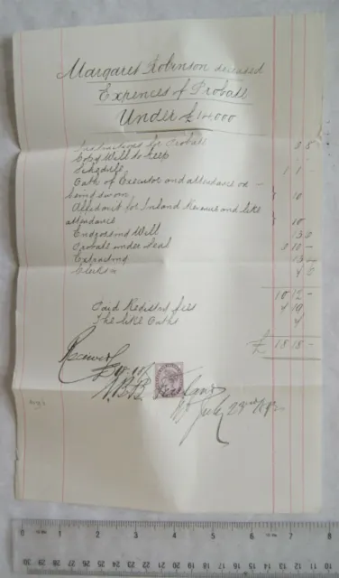 1892 signed receipt with revenue Expences of Probate, Margaret Robinson