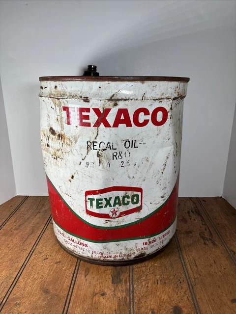 VINTAGE TEXACO MOTOR Oil 5 Gallon Regal Tin Can Gas Advertisement Empty ...